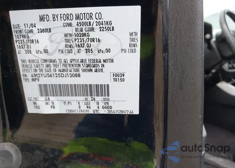 2005 Mercury Mariner из США, поврежденный, VIN 4M2YU56125DJ13088